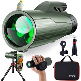 PISEZ Monocular Telescope 12x56,Monoculars for Adults high Powered with Smartphone Holder & Tripod BAK4 Prism & FMC Lens with Hand Strap Monoculars for Hunting Bird Watching Hiking Wildlife Travel
