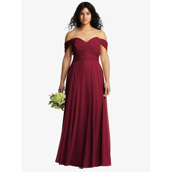 Dessy New Dessy Size 12 Burgundy OFF-THE-SHOULD