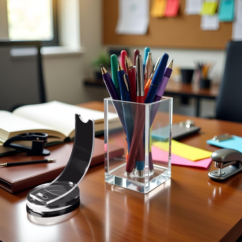 PurYupearl Transparent Vertical Acrylic Pen Holder Pencil Display Stand Fountain