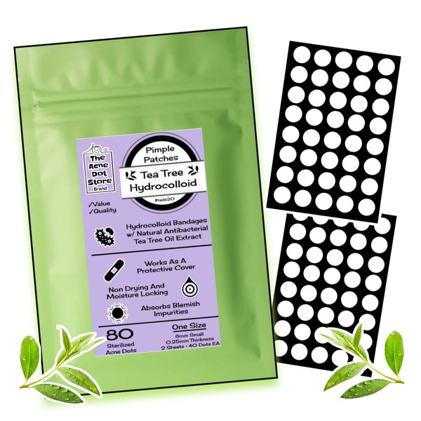 2pk [80 TEA TREE] Acne Dots, Pimple Patches [SMALL SIZE] Cystic Acne Patch FACE Spot Dots, Hydrocolloid Acne Bandages, Zit Stickers, Acne Spot Treatment, Mask Acne, Maskne, tads20