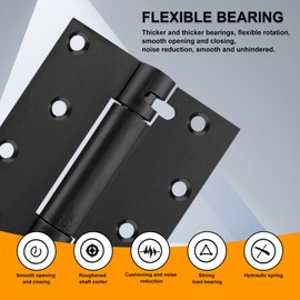 4" Self Closing Door Hinges Spring Hinges Adjustable Door 5/8 Inch Radius Corners Adjustable Tension for Garage Bathroom Pantry Basement Door Hinges UL Listed Brushed Nickel 2 Pack