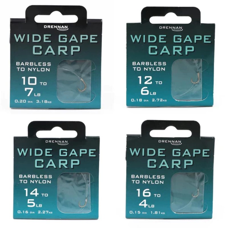 Drennan Hooks to Nylon Wide Gape Carp Barbless