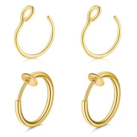 QWALIT Fake Nose Ring Gold Fake Lip Piercing Fake Lip Ring Fake Nose Ring Hoop Fake Snake Bites Fake Lip Piercings Faux Lip Rings Fake Nose Piercing Clip on Nose Ring Spring