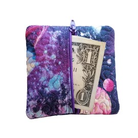 Handmade Designer Compact Zipper Pouch 100% Cotton Fabric (Blue, Floral)