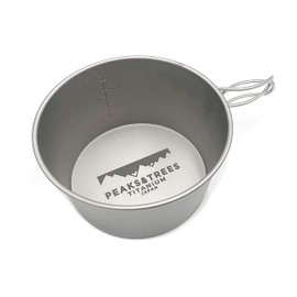 PEAKS & TREES Titanium Shera Cup, Open Flame, Deep, 20.3 fl oz (600 ml), Tsubamesanjo, Made in Japan, Foldable, Foldable, Graduated, For Outdoor Activities, Camping, Cooker, Large, Cookware, Handle, Dishes, Pots, Solo Can