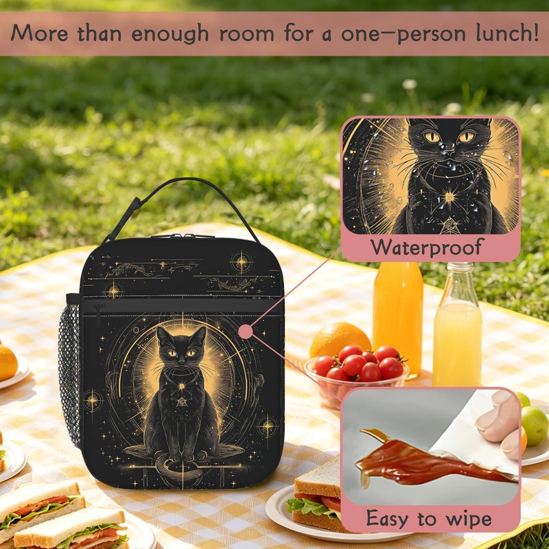 SKYDAWNY Black Cat Lunch Tote for Women, Cute Insulated Lunch