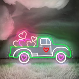 Truck With Hearts Neon Sign - 5-Level Dimmable USB Valentine's Day Decor & Heart Neon Signs, Ideal for Weddings, Party Setups, Shop Walls, Romantic Bedroom Wall Art