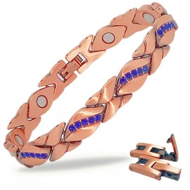 SCVIYRUN - Magnetic Copper Bracelets for Women - 99.99% Pure Copper Effective Magnetic Bracelets and easy 2 links for Mother (copper—Sapphire-colored stone)