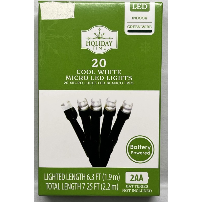 Holiday Time Christmas 20 Cool White Micro LED Lights Battery