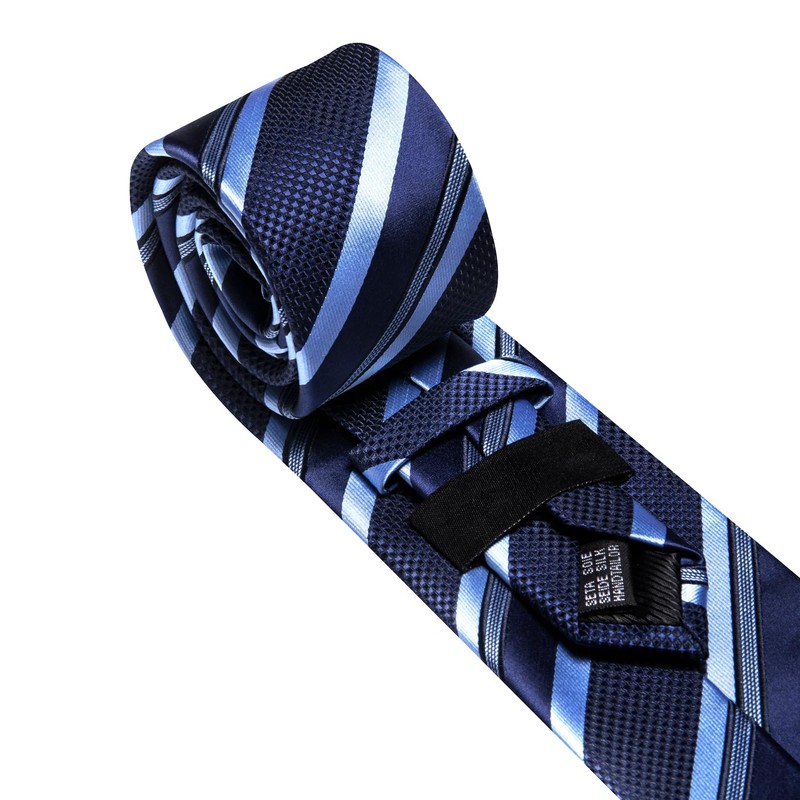 Barry.Wang Men's Silk Business Ties with Handkerchief Cufflink Stripes Plaid