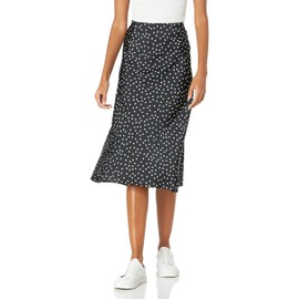 The Drop Women's Maya Silky Slip Skirt, Black/White Polka Dot Print, L