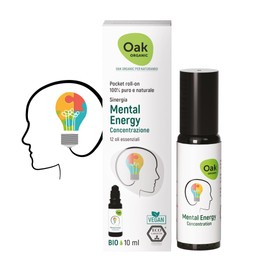 Oak Organic Mental Energy Roll-On 10 ml für Energie, Konzentration, Studio - Mischung aus 10 ätherischen Ölen Bio & Vegan