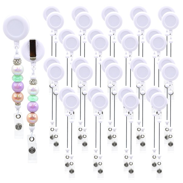 15pcs White Beadable Badge Reels Making Kits - Beaded Blank