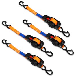 ANLULOAD Retractable Ratchet Strap(1 in x 9.8 ft),Ratchet Tie Down Strap for Motorcycles, Boats,Atvs,Utvs.W.L.L:700 Lbs/B.S:2,100 Lbs-(4Packs) (Orange)