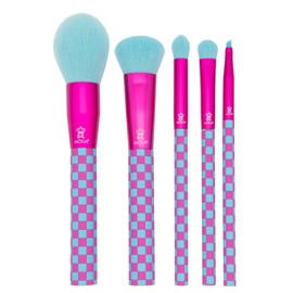 Moda Check Me Out 5pc Makeup Brush Kit – Pink & Blue Face and Eye Brushes, Vegan & Cruelty-Free Beauty Set