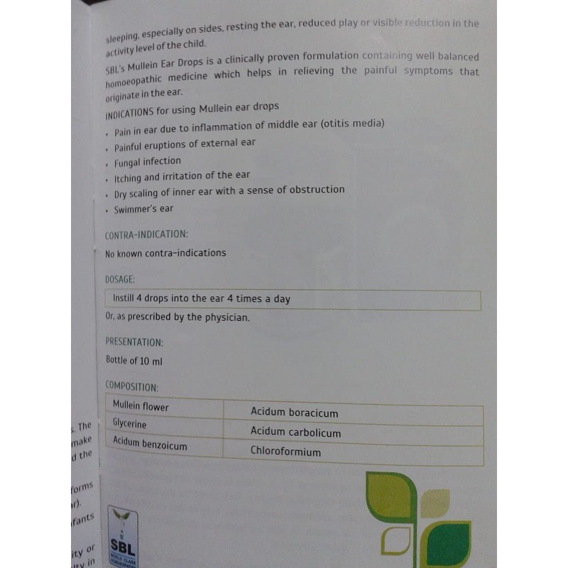 SBL Mullein Ear Drops Ear Infections Earache