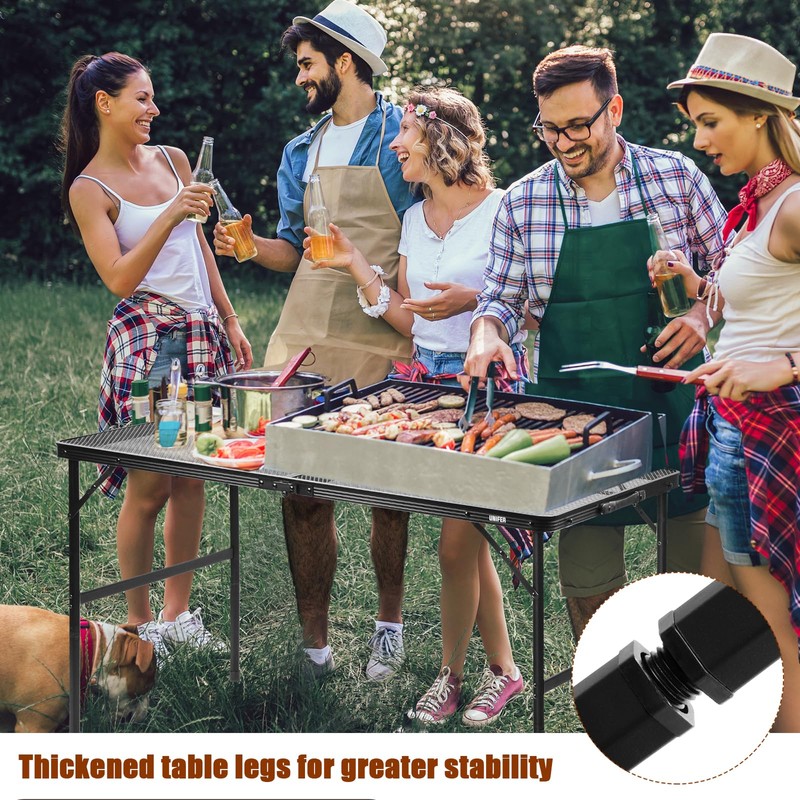 UNIFER Folding Grill Table: 4x2 Ft Portable Camping Table, Lightweight