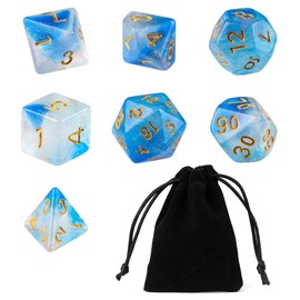GWHOLE Polyhedral Dice Acrylic Dice Set of 7 Dice Cthulhu Mythology TRPG Card Game Educational Educational and More (Glitter Blue & White)