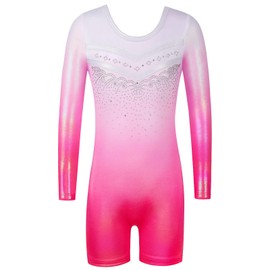BAOHULU Leotard for Girls Gymnastics Toddler Tank Biketards Shorts Shiny Diamond Kids Dancewear B389_WhitePink_130