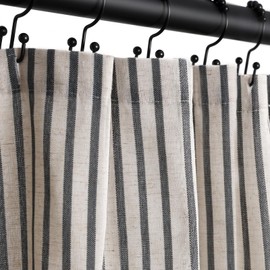 CasaTena Farmhouse Striped Shower Curtain - 72x72 Inches, Linen Blend Fabric, Breathable & Machine Washable, Rustic Black for Bathroom Decor (Hooks/Liner Not Included)