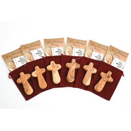 6 Olive Wood Holding Cross Comes with Velvet Bag & Certificate