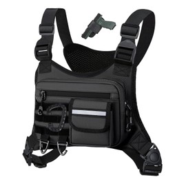 Muserise Outdoor Chest Bag For Men, EDC Chest Pack With Built-In Phone Holder, Lightweight Chest Rig Pouch (Black New)