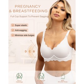 As Fairy Nursing Bralette Maternity Bra Deep V Supportive Nursing Bra for Large Breasts (White XX-Large)