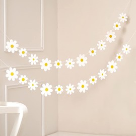 Myhiju 2 Packs Daisy Boho Banner Party Decorations, Groovy White Daisy Decoration Hippie Decoration Summer Party Spring Flower Paper Garland for Indoor Outdoor Girls Birthday Party Accessories