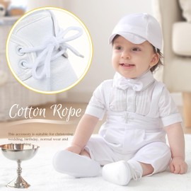 Booulfi Baby Sock Shoes White Newborn Booties Infant Baptism Shoes Socks for Baby Boy 3-6 Months Baptism Christening Easter Outfits for Boys Girl