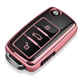 Tukellen for Volkswagen Key Fob Cover Soft TPU Full Protection Key Shell Key Case Compatible with VW Jetta Golf Polo MK6 Passat Tiguan Beetle Key Shell (Pink)