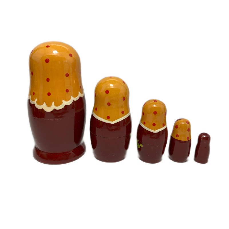 Volga Matryoshka 5 Piece Set of 5 from Semenov Yellow/Brown
