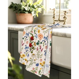 Miss Adola Tea Towels Set of 2-18"x26" Cotton Kitchen Towels with Hanging Loop Floursack Dish Cloths Cute Funny Reusable Hand Towel for Housewarming Kitchen Decor, Vintage Flower
