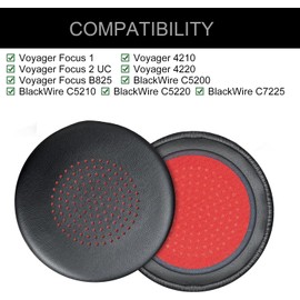 2X Earpads Cover for Plantronics Voyager Focus B825/1&2 UC, Voyager 4210/4220, Poly BlackWire 5200/C5200/5210/C5210/C5220/7225, Backbeat Sense - Headphone (Red)