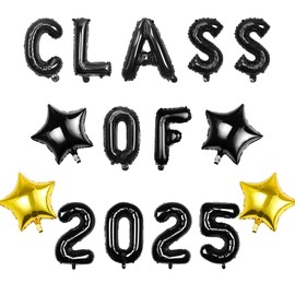Pargleev Class of 2025 Balloons with Star Hanging Foil Balloons Letter for High School College Congrats Grad Graduation Congratulations Party Decorations Black