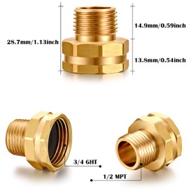 SIGURANTA Garden hose connector adapter, 3/4 inch GHT internal thread x 1/2 inch NPT external thread connector, brass pipe fitting connection adapter (3 Pack)