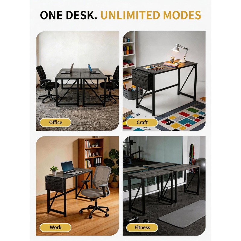 SURMIO Modern Foldable Writing Computer Desk with Storage Bag, No-Assembly