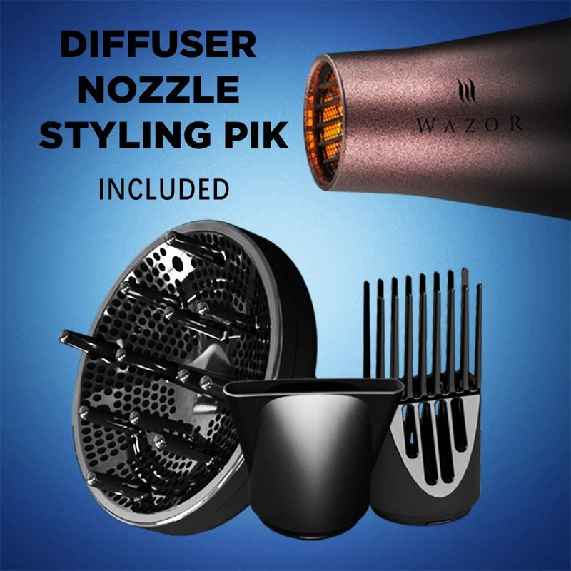 Wazor Professional Ionic Hair Dryer with Diffuser, Infrared Salon Grade