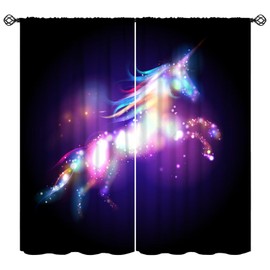JESTRONRY Unicorn Curtain, Fantasy Colorful Animal Rod Pocket Window Treatments Curtains for Living Room Bedroom Kitchen Bathroom Home Decor 42x45 Inch Decor