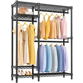 VIPEK V2 Garment Rack Metal Clothing Rack for Hanging Clothes, 4 Tiers Wire Shelving Clothes Rack with 3 Hanging Rods, Free Standing Closet Wardrobe, 45" Lx16.5 Wx76.4 H, Max Load 700LBS, Black