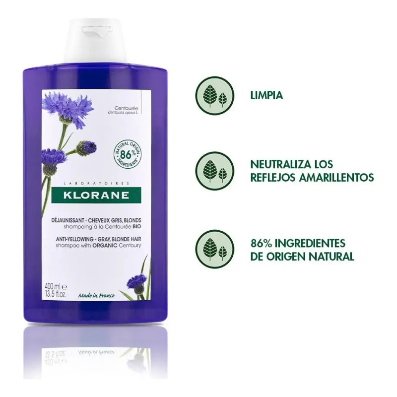 Shampoo Klorane Antiamarillamiento Para Canas Centaury 400ml