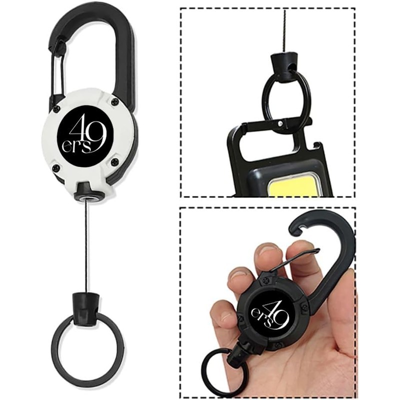 49ers Key Back Reel with Carabiner, Reel Keychain, Strong Pin-on