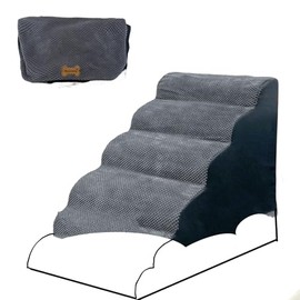 Pet Steps Cover for Small Dogs and Cats, Portable Foam Dog Ramp Stairs for Couch, Sofa, and High Bed Climbing - Grey 5-Step 33.1" L x 15.8" W x 22.9" H (Cover Only)