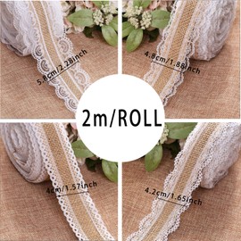 Seasboes 4 Rolls, 8 Metres Vintage Jute Ribbon, Lace Ribbon, Natural Jute Lace Ribbons, Canvas Ribbon for DIY Crafts, Decoration, Wedding, Party, Home Decor