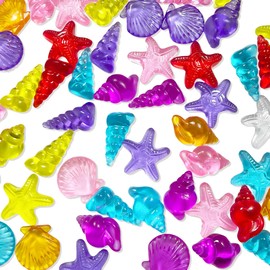 HAIKING Sea Life Gems, 60 PCS Colorful Sea Creatures Acrylic Gemstones for Fish Tank Decoration, Mermaid, Pool Party Favors (About 25-40mm)