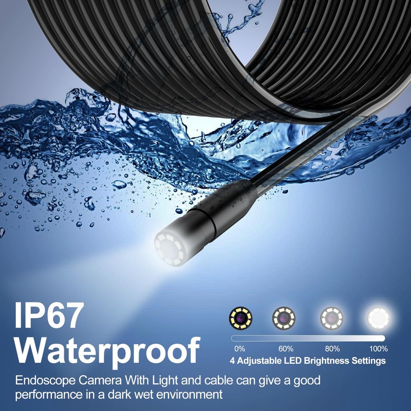 GlobalCrown Endoscope Camera with Light, 4.3 Inch IPS Screen, Tube