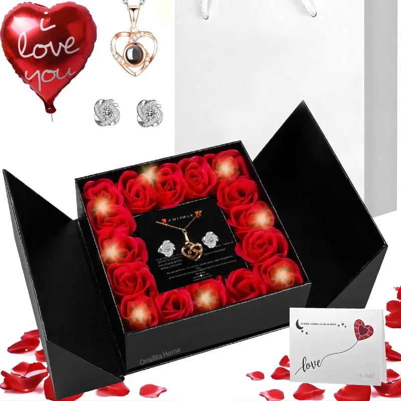 Flor Eterna Rosas Rojas Exquisita Caja Con Collar Y Regalo