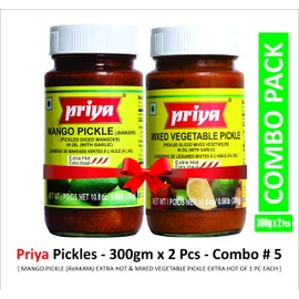 Priya Pickle Combo Pack - Mango (Extra Hot) & Mix Vegetable (Extra Hot)(2X300 gm)