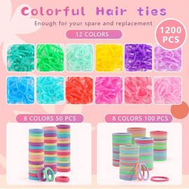 Hair Accessories for Girls, 1350P Colorful Hair Ties Set with 72P Hair Clips, Bobby Pins for Toddlers, Hair Wax Stick, Butterfly Hair Clips, Hair Barr