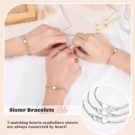 GBTBYS 3 PCS Sister Bracelet Heart Best Friend Matching Friendship Distance Bracelets for Women Bestie Daughter Niece Birthday Gifts
