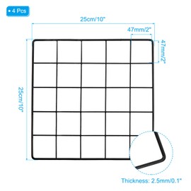 PATIKIL 10x10 Inch Wall Grid Panel, 4 Pcs Metal Wire Photo Wall Decorative Grid for Photo Display Hanging Picture Memo Home Decorations, Black